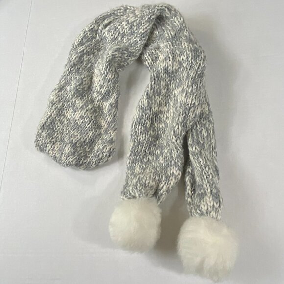 Gray, white, silver sparkle scarf with white poms - Picture 2 of 7